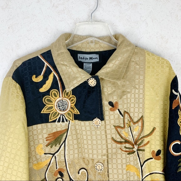 Vintage Indigo Moon boho sunflower patchwork jacket floral retro bohemian - Picture 4 of 12